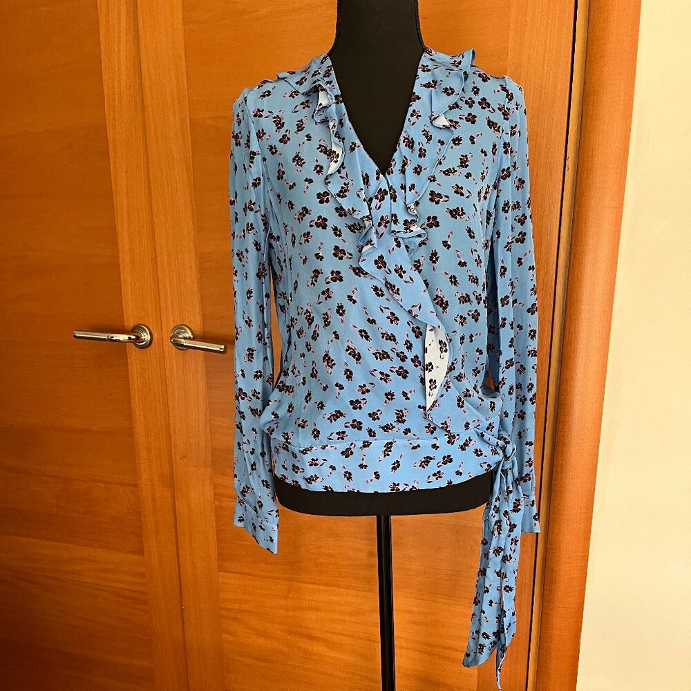 Parker Silk-Blend Wrap-Front Floral Print Blouse NWT, Size S